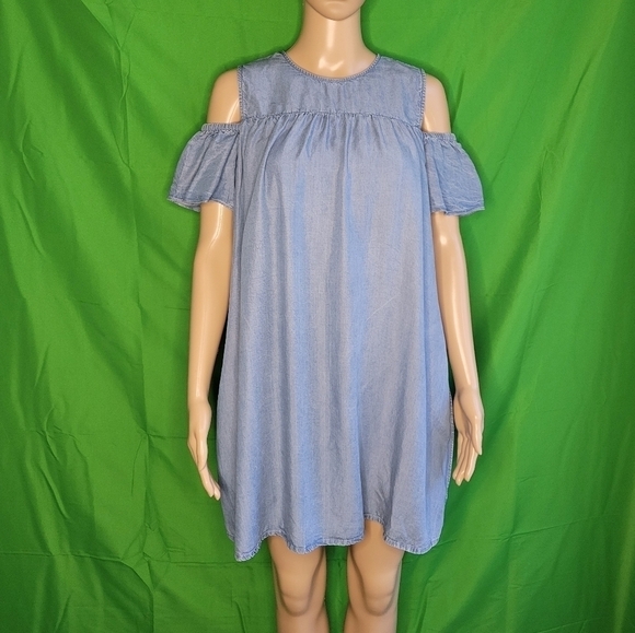 Zara chambray Jumpsuit/dress With Cut-out Shoulders, - Picture 3 of 14